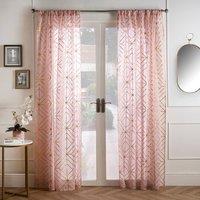 OHS Geometric Voile Curtains 2 Panels Set Metallic Foil Net Slot Top Pair in Pink | Size: 140cm width x 220cm drop