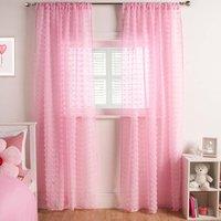 OHS Textured Voile Net Curtains Pair 2 Window Panels Slot Top Set in Pink | Size: 140cm width x 220cm drop