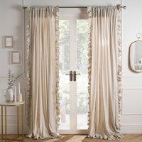 OHS Frill Voile Net Curtains 2 Window Panels Sheer Rod Slot Top Pair Set in Natural | Size: 140cm width x 220cm drop