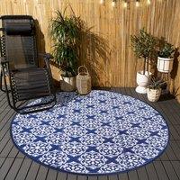 OHS Outdoor Garden Rug Tile Geo Round Area Floor Non Slip Waterproof Mat in Blue | Size: Large