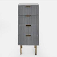 OHS Ribbed Bedside Table Modern Bedroom 4 Draw Office Nightstand in Light Grey