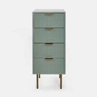 OHS Ribbed Bedside Table Modern Bedroom 4 Draw Office Nightstand in Pale Green