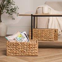 OHS Natural 2 x Storage Basket Folding Rope Organiser Woven Wicker Hamper Strong Box