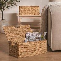 OHS Natural 2 x Storage Chest Folding Rope Organiser Woven Wicker Hamper Strong Box
