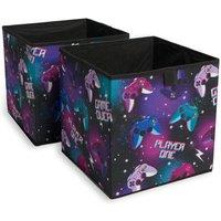 OHS Gaming Storage Boxes Pack of 2 Folding Space Saving Shoe Toy Cube Set in Black