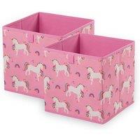OHS Storage Cube Boxes Unicorn 2 Pack Folding Space Saving Shoe Toy Set in Pink