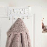 OHS Over Door 5 Hook Clothes Coat Hanger Love Organiser Home Decor Rail in White