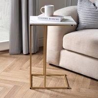 OHS C Shape Table Side End Living Room Furniture Bedside Nightstand, Marble Gold in Natural