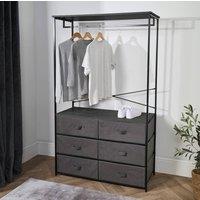 OHS 6 Drawer Cabinet Rail Wardrobe Coat Hanger Storage Clothes Organiser in Light Grey