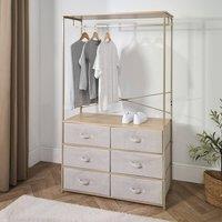 OHS 6 Drawer Cabinet Rail Wardrobe Coat Hanger Storage Clothes Organiser in Natural