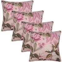 OHS 4 Pack Printed Floral Cushion Covers Home Decor Set in Pink | Size: 45cm x 45cm
