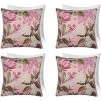 OHS 4 Pack Printed Floral Filled Cushion Covers Home Decor Set in Pink | Size: 45cm x 45cm