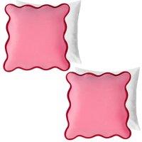 OHS 2 Pack Matte Velvet Scallop Edge Filled Cushion Covers Home Decor Set in Pink | Size: 45cm x 45cm