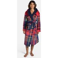 OHS Oxford Check Flannel Fleece Dressing Gown Bathrobe in Navy