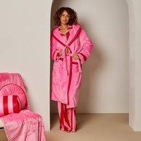 OHS Piped Edge Dressing Gown Flannel Fleece Bathrobe in Pink