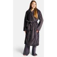 OHS Ribbed Fleece Dressing Gown Loungewear Bathrobe in Charcoal