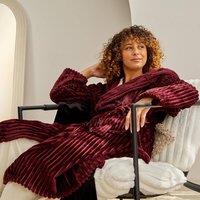 OHS Ribbed Fleece Dressing Gown Loungewear Bathrobe in Maroon