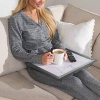 OHS Wooden Cushioned Laptop Lap Tray Dinner Bean Bag Soft Padded Food Lightweight in White