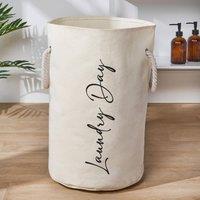 OHS Slogan Round Laundry Basket Hamper Bag with Rope Handles in Beige
