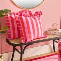 OHS 2 Pack Stripe Frill Cushion Cover in Bright Pink | Size: 45cm x 45cm