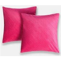 OHS 2 Pack Pleated Velvet Cushion Covers with Invisible Zipper in Bright Pink | Size: 45cm x 45cm