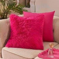 OHS 2 Pack Ultra Soft Fluffy Decorative Square Cushion Covers in Bright Pink | Size: 45cm x 45cm