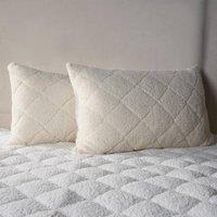 OHS 2 Pack Ultra Soft Teddy Thermal Quilted Pillow Protectors Breathable Hypoallergenic Pillowcases - Cream | Size: Standard Pillow Case