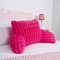OHS Faux Fur Ribbed Reading Pillow Super Soft Heatable Cuddle Cushion in Bright Pink