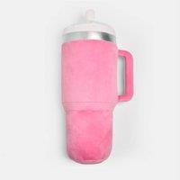 OHS Drink Cup Shaped Cushion Soft Plush Decorative Pillow in Pink