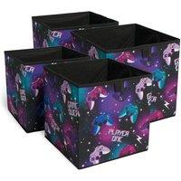 OHS Gaming Storage Boxes Pack of 2 Folding Space Saving Shoe Toy Cube Set in Black