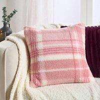OHS 2 x Winter Check Teddy Fleece Square Cushion Covers in Baby Pink | Size: 45cm x 45cm