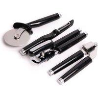 KitchenAid 4pc Onyx Black Utensil Set with Multi-Function Can Opener, Pizza Wheel, Garlic Press and Euro Peeler