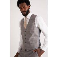 Mens Skinny Fit Grey Fine Check Waistcoat - S