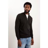 Mens Long Sleeve Fine Gauge Zip Thru - Black - Xxl