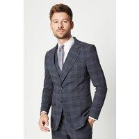 Mens Slim Fit Retro Check Suit Jacket - Burgundy - 38L