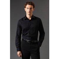 Mens Tailored Fit Herringbone Weave Long Sleeve Shirt - Black - 15 In