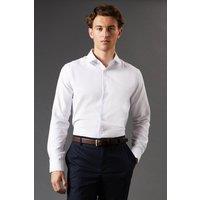 Mens Tailored Fit Herringbone Weave Long Sleeve Shirt - White - 17 In