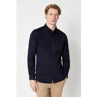 Mens Twill Sateen Long Sleeve Shirt - Dark Blue - M