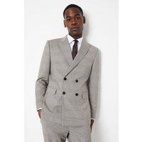 Mens Tailored Pow Check Double Breasted Suit Jacket - Neutral - 38R