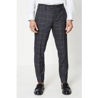 Mens Charcoal Slim Fit Windowpane Check Suit Trouser - 28R