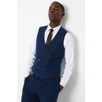 Mens Three Piece Tailored Linen Wedding Suit Waistcoat - Navy - L