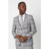 Mens Grey Fine Check Slim Fit Suit Jacket - 42S