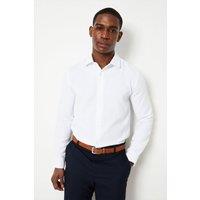 Mens White Tailored Fit Basketweave Long Sleeve Shirt - 17.5 In