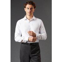Mens Slim Fit Basket Weave Smart Long Sleeve Shirt - White - 17.5 In