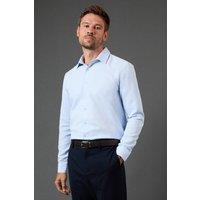 Mens Slim Fit Basket Weave Smart Long Sleeve Shirt - Blue - 15 In