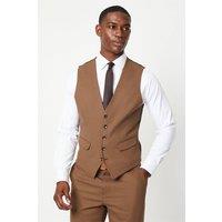 Mens Copper Plain Weave Slim Fit Suit Waistcoat - S