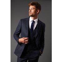 Mens Navy Slim Fit Tweed Look Check Suit Jacket - 36S