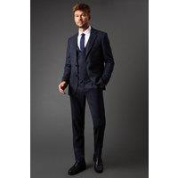 Mens Navy Slim Fit Tweed Look Check Trousers - 32R