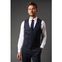 Mens Navy Slim Fit Tweed Look Check Waistcoat - L