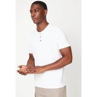Mens White Grandad Neck T-Shirt - Xl
